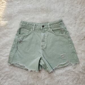 Zara Green Cutoff Denim Shorts 4
